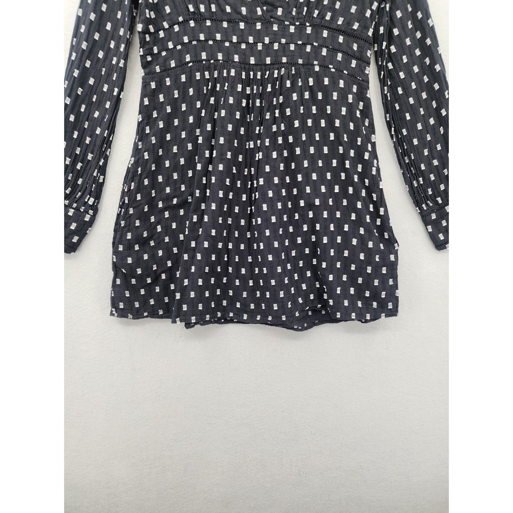 Zara Trafaluc Black White Geometric Print Cotton Mini‎ Dress Long Sleeve Boho M - Picture 5 of 14